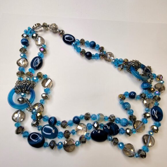 Blue Beaded Necklace MultiStrand Blue and Grey Beaded Necklace - Picture 10 of 13